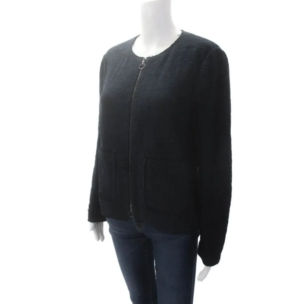Rebecca Taylor Women's Round Neck Long Sleeves Full Zip Jacket Navy Blue Size 12
